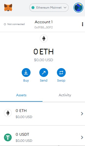 metamask tokens showing no eth balance